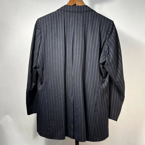 H.HUNTSMAN & SONS LTD LONDON Navy Pinstripe 1 Button Wool Blazer Jacket 46 - Picture 5 of 10